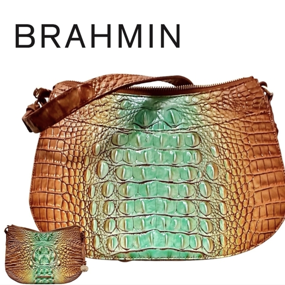 ⭐️Like NEW⭐️Brahmin Shayna Cactus Ombre Melbourne Genuine Leather Crossbody Bag - Picture 2 of 10